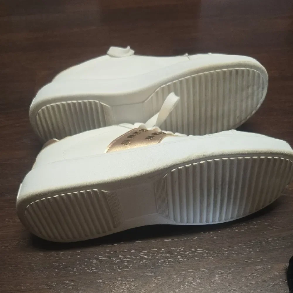 Women's White and Gold Sneakers
